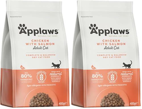 Applaws Katzentrockenfutter Adult, Huhn mit extra Lachs, getreidefrei und komplett 400g (1 Packung) (Packung mit 2)