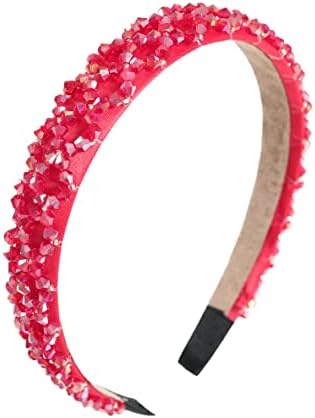 Gmmidea Crystal Rhinestone Headbands for Women Girls Bling Sparkly Headband Beaded Padded Hair Band Holiday Wedding Hair Accessories Red