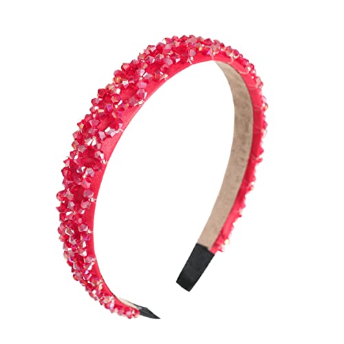 Gmmidea Crystal Rhinestone Headbands For Women Girls Bling Sparkly Headband Beaded Padded Hair Band Holiday Wedding Hair Accessories Red #TOP5