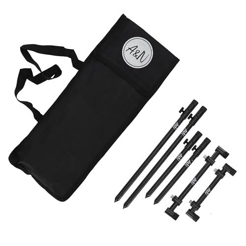 Support de canne à pêche rigide A&N, piques de 20-50 cm et barres buzzer en alliage noir