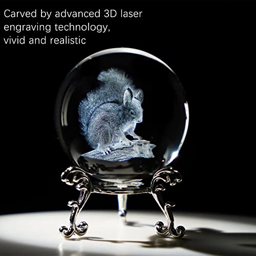 Hdcrystalgifts 3D Crystal Ball 2.4Inch Laser Engraved Crystal Squirrel Figurine Collectibles Paperweight Glass Sphere Ornament Decorative Balls #TOP5