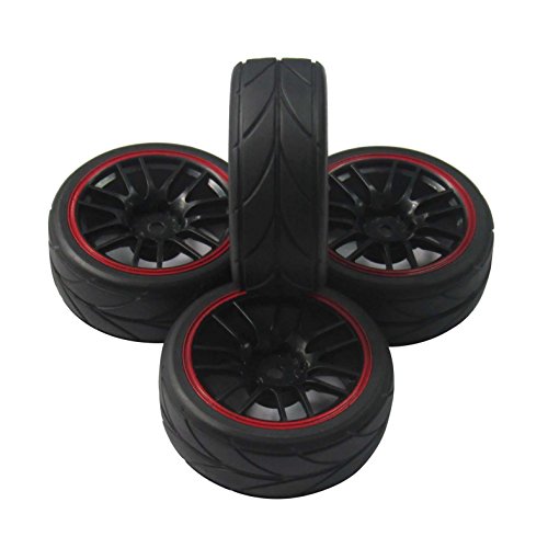 Hobbypower 12Mm Hub Wheel Rims & Rubber Tires For Rc 1/10 On-Road Touring Drift Car (Pack Of 4 Pcs) #TOP1