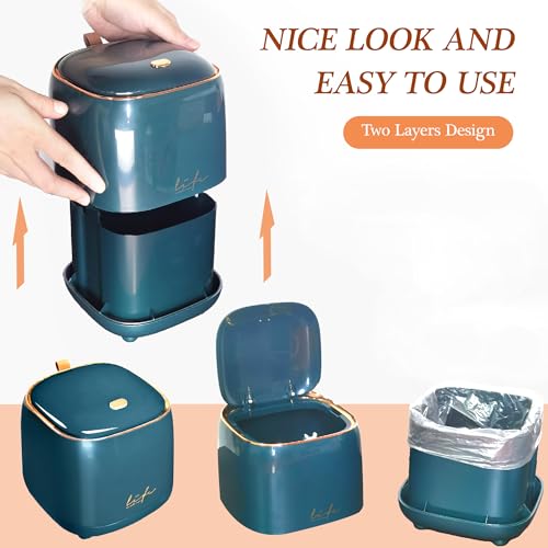 Image of Mini Countertop Trash Can with 10 Rolls of Trash Bags, Desk Tiny Trash Can | with Press Type Lid, Desktop Trash Can Applicable for Bathroom Vanity Home Office