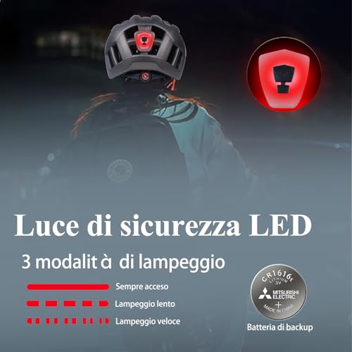 Shinmax Casco Bici Uomo Donna Casco MTB con LED USB Ricaricabile Luce Casco Bici Adulti con Visiera Rimovibile Magnetica Occhiali Casco Ciclismo Unisex Caschi Bicicletta 57-62cm NR-032