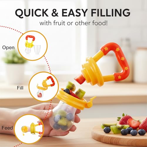 Image of Safe-O-Kid (Pack of 2) Baby Fruit Nibbler /Pacifier - BPA-Free, 100% Pure Silicone, Teether for Baby | Soft Pacifier & Teether for Infants, Assorted