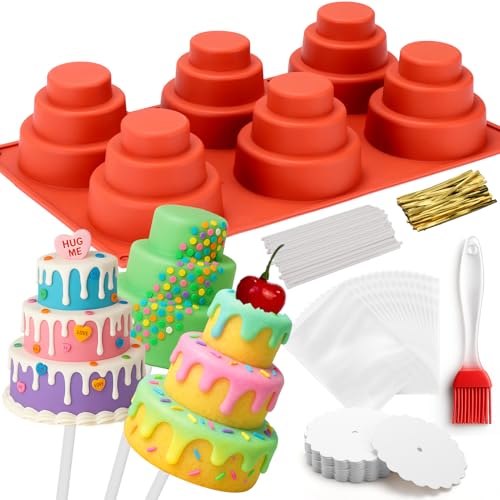 Catálogo para Comprar On-line Moldes para bizcoletas los 10 mejores. 42 Juome Circle - Kit de moldes para tartas, 6 cavidades, moldes de silicona con 50 palos y 50 bolsas de embalaje, accesorios redondos para hacer pasteles, herramientas para hornear...
