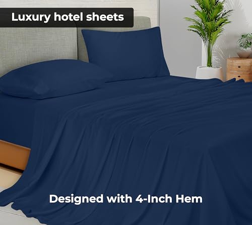 Image of Royale Linens 2 Pack Bulk Flat Sheet Set - Top Sheets - Soft 1800 Microfiber - Wrinkle & Stain Resistant - for Hotel, Massage Table, Hospital, Dorm - Twin XL Flat Sheet Sold Separately (Twin Xl, Navy)