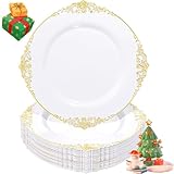 Liacere 50PCS Gold Plastic Plates - Disposable Dessert Plates - 7.5 Inch Gold and White Plates - Heavy Duty White and Gold Plastic Plates for Weddings & Parties & New Year & Christmas