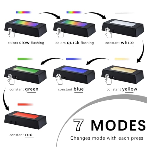 Image of ZEERSHEE LED Light Base for Glass Art 4.6 inch Light Base for Crystal Rectangle | USB or Battery Powered 3 Color Modes Flat Top Design Easy Push Control Night Light Function