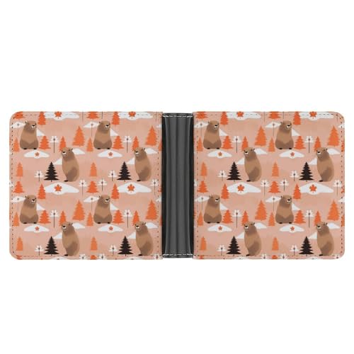 Cute Canadian Groundhog Funny Billfold Wallet Credit Card Holder Slim Passcase Pouch Purse for Men Women
