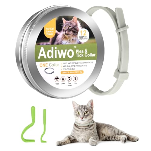 Adiwo Collar Antiparasitos Perros Gatos, 12 Meses Eficacia Collar Antipulgas Perros con 2PCS Pinzas Garrapatas, 40cm Ajustable y Impermeable, contra Garrapatas, Piojos y Mosquitos para Mascotas