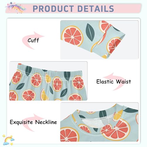 ALAZA Orange Lemon Leaf Blue Pajamas Long Sleeve Sleepwear 2-Piece Pajama Set4