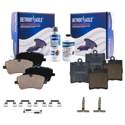 Image of Detroit Axle - Brake Pads for 2003-2004 Mercedes-Benz C230, 2003-2005 C240, 2006-2007 C280, 2001-2005 C320, 2006-2007 C350, 2003-2005 CLK320, 2006-2009 CLK350 Brakes Pads w /Hardware Front Rear