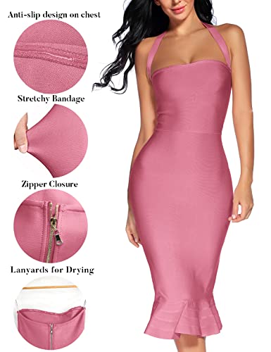 Image of houstil Women's V Neck Halter Fishtail Bandage Bodycon Dress Party
