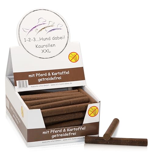 123... Hund dabei! - Kaurollen XXL 50er Tray (Pferd) - Dentalkaurolle - Getreidefrei - Vorteilspaket - Kaustangen für Hunde - Kausticks - Zahnpflege - Kaurollen für Hunde