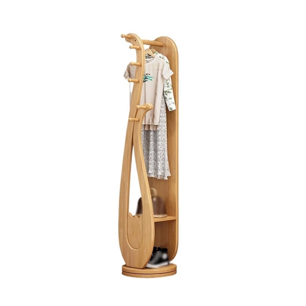 Dh2yjnbf3 Standing Rotating Dressing Mirror and Coat Rack Clothes Hanger Solid Wood Rotatable Storage New Chinese Style Art Hallway(Wood)
