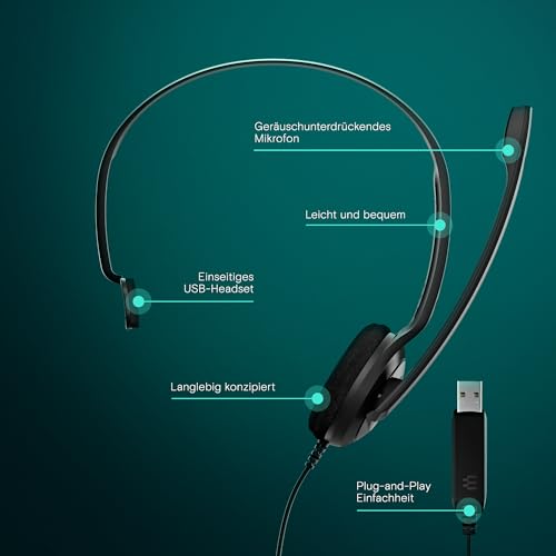 EPOS PC7 USB Mono-Headset für PC & Mac - Leichtes kabelgebundenes On-Ear-Headset, Mikrofon mit Geräuschunterdrückung, USB Plug-and-Play… – Ansicht 2