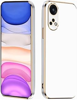 جراب خلفي سيليكون لموبايل اوبو رينو 8T 4G من البولي يوريثين الحراري اللامع 6D كروم مع اطار ذهبي ومرن متوافق 8T 4G 6.43 انش ابيض .