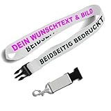 Kiwistar UG - Schlüsselband 25 mm - weiß - beidseitig bedruckt mit Ihrem eigenen Schriftzug und Foto - individuell personalisiert - Lanyards Geschenkartikel Wunschtext