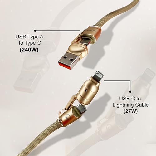 Image of GrunXLASSO 240W 4 in 1 Fast Lanyard | Metal Port Charging & Data Transfer Cable For GenZ | Super Durable 6 CORE With E-Marker Chip | Supporting Thunderbolt, Type C & Type A for All Smartphones