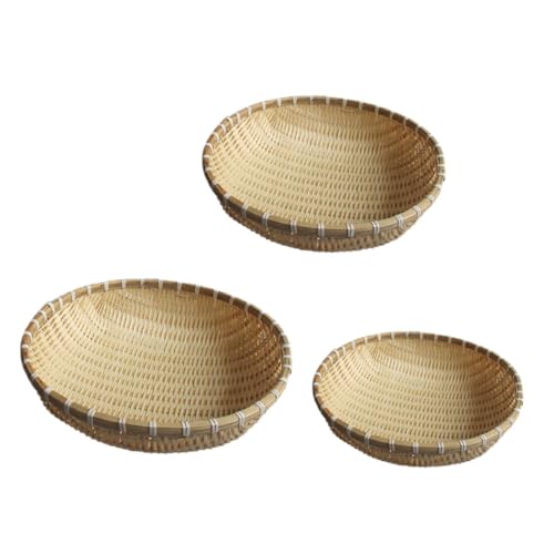 ノーブランド品 3個 天然竹製バスケットトレイ点 多用途食品収納バスケット パンや野菜の盛り付けに適した通気性デザイン 贈答用に ランダムカラー