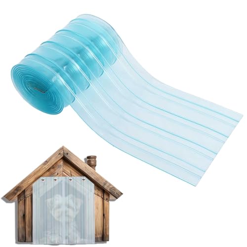 Gekufa Rideau de Porte en PVC Transparent pour Niche à Chien, 3.6m×20cm, Rideau à Lanières Isolant Thermique et Résistant au Froid avec 2 Bandes...