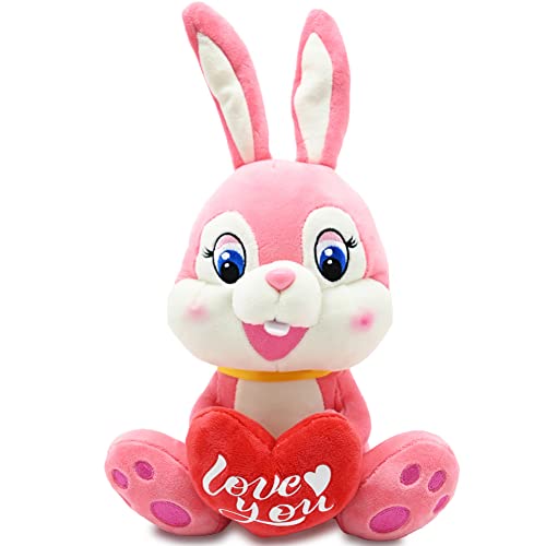 Love You! 12.5 Inches Valentines Day Plush Bunny with Red Heart, Cute Rabbit Stuffed Animal Toys, Valentine's Day Gift Bunny for Kids Boys Girls Couple Mom Boyfriend Girlfriend