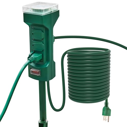 SUPERDANNY Outdoor Power Stake Timer with 10Ft Extension Cord, 6 AC Outlets, ETL Listed Waterproof Electric Strip Automatic Light Switch Timer with Protective Cover for Yard Pond Christmas Party SUPERDANNY Outdoor Power Stake Timer with 10Ft Extension Cord, 6 AC Outlets, ETL Listed Waterproof Electric Strip Automatic Light Switch Timer with Protective Cover for Yard Pond Christmas Party