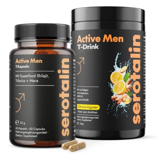 serotalin Active Men All-in-One Bundle für Männer - 60er Kapseln mit Maca & Shilajit + T-Drink mit Kreatin & L-Citrullin - Für Sport & Alltag
