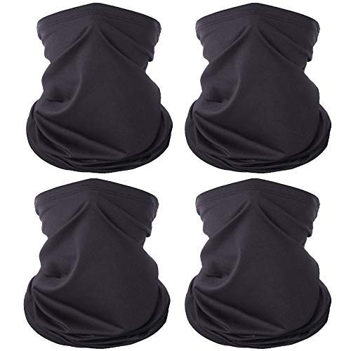 4 Pack Neck Gaiter Face Cover Mask, Sun UV Reusable Face Scarf Breathable Bandana for Men and Women (4 Black)