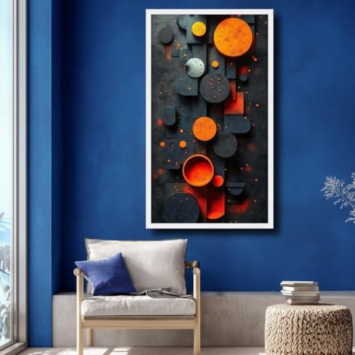 Tableau moderne pour mur vide toile géométrique abstraite orange et noire 3D