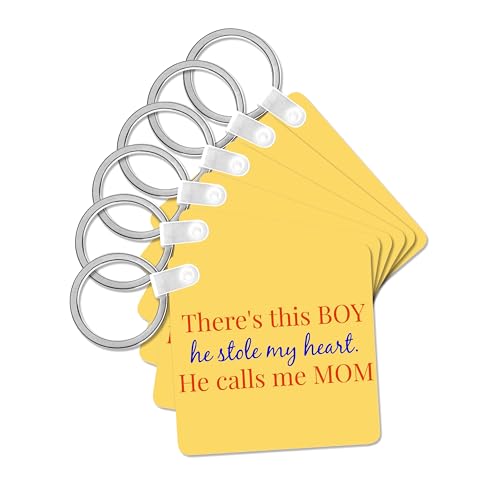 3dRose, Theres this boy, he stole my heart, he calls me mom, yellow background, set of 6 Key Chains