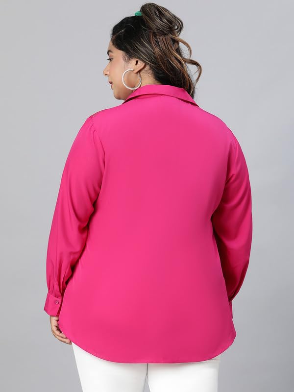 Image of oxolloxo Women Plus Size lace Detailed Collared Long Sleeve Shirt