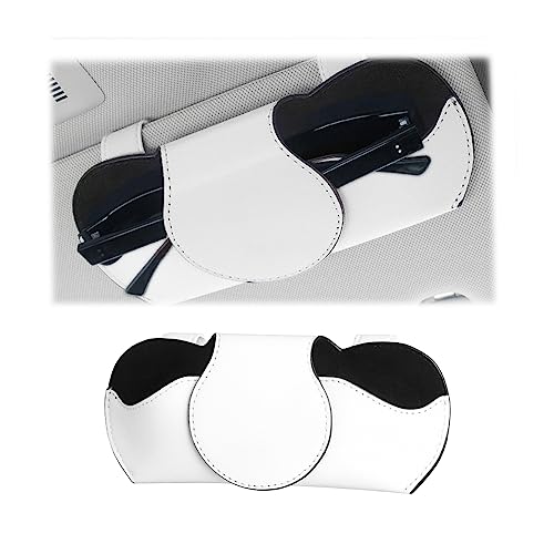 JNNJ Gafas de Sol Caja para Coches, Clip Magnetico Gafas Coches, Soporte Gafa Coche de Cuero, Porta Gafas para Coche, Universal Accesorios Coche Interior, para Todos los Coches, SUV(Blanco)