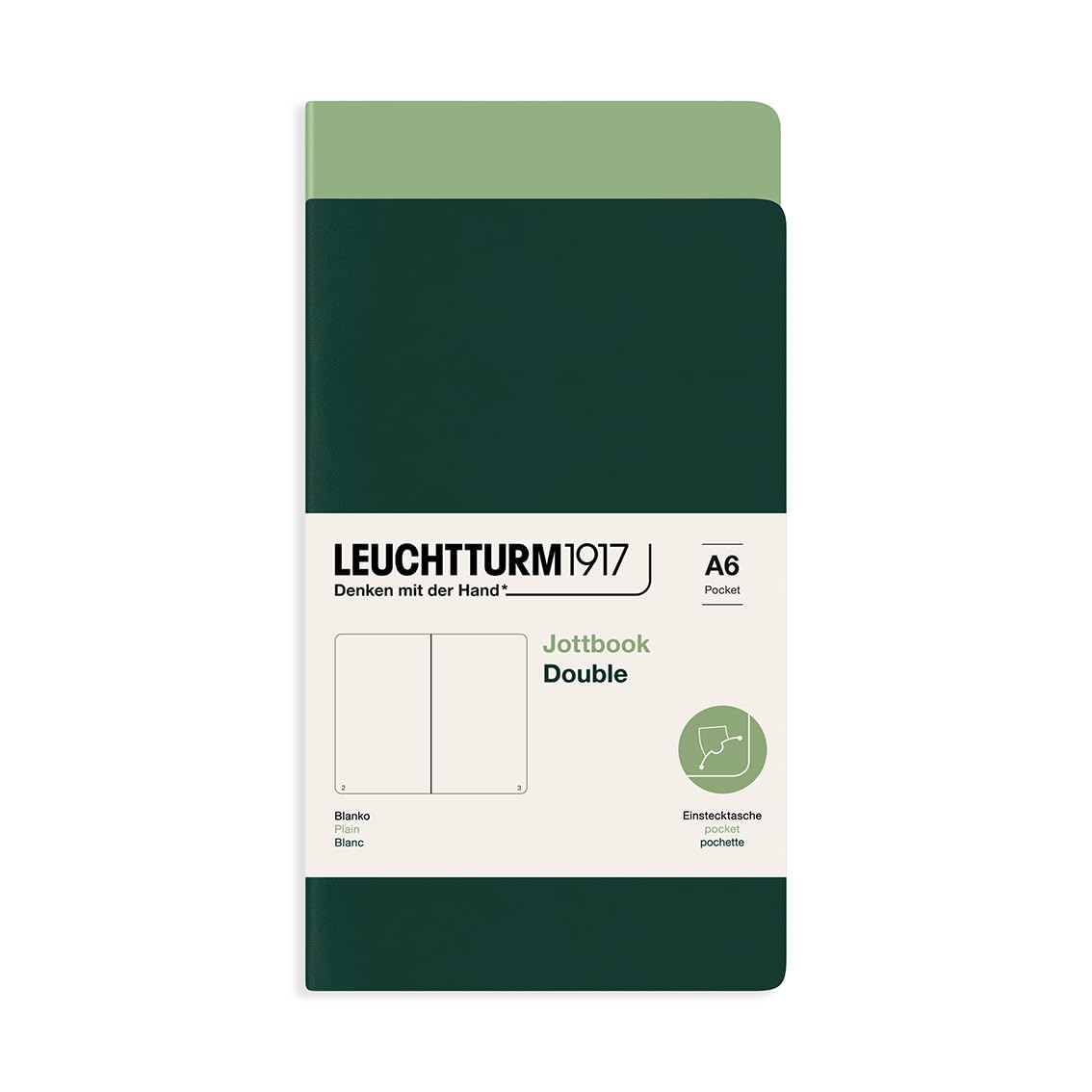 LEUCHTTURM1917 368195 Jottbook (A6), 59 Numbered Pages, Plain, Sage and Forest Green, Pack of 2 — image 1