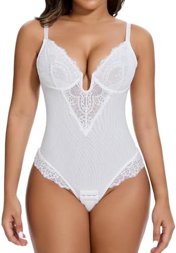 SHAPERIN Sexy Lace Shapewear Bodysuit for Women Tummy Control Corset Tops Body Suits Backless Thong Body Shaper Tank