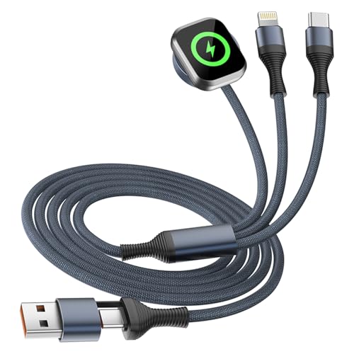 Travel Cruise Essentials 3 in 2 Multi Charging Cable Cord for iWatch Charger/IP/USB C, Braided USB A/C Cable iPhone Charger for Multiple Devices,Car Accessories for iWatch Series/iPhone 17-11/iPad-4FT