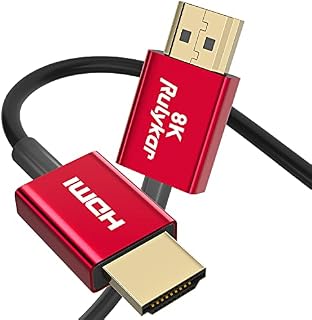 Rulykar Ultra Thin 8K HDMI Cable 1m/3 ft, High Speed 48Gbps, Ultra Thin HDMI 2.1 Φ3.6mm, 8K@60Hz, 4K@120Hz, Dynamic HDR, eARC, Compatible with PS5, Xbox One, NS, GH5S, 8KUHD TV