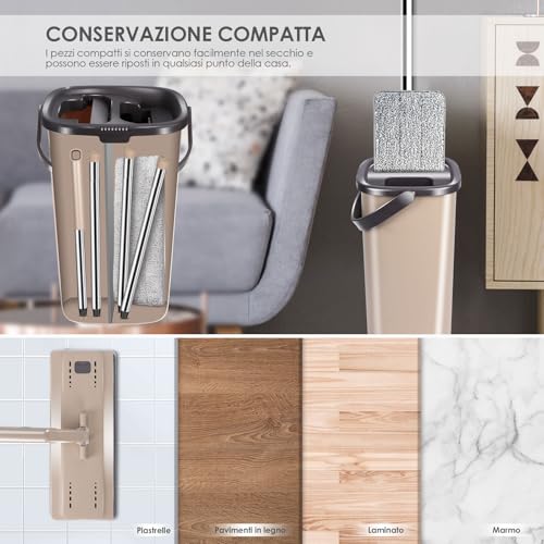 Myiosus Wischmopp Set mit Eimer, Bodenwischer, Wischmopp mit Einstellbar Edelstahlgriff und 6...