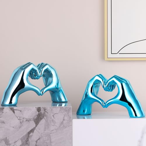 Navy Blue Heart Hands Decor for Living Room Bedroom Bookshelf Coffe Table, Love Centerpieces Aesthetic Statue and Sculpture Boho Wedding Accents Decorations, Knick Knacks Home Decor for Shelves para