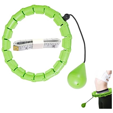 Weighted Hula Hoop,Smart Hula Ring Hoops for Adult Exercise,24 Detachable Fitness Circle with 360 Degree Auto-Spinning Ball Gymnastics, Massage for Weight Loss,Green Cover