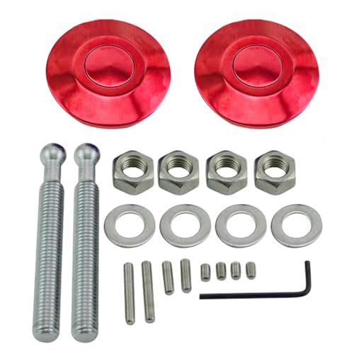 Image of Quick Latch Hood Pins 2Pcs 62mm Universal Button Billet Hood Pins Lock Clip Kit Quick Latch Front Bumper Engine Bonnet(Red)