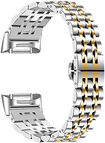 AISPORTS Compatible with Fitbit Charge 5 Strap for Women Men, Solid Adjustable Stainless Steel Sport Wristband Metal Butterfly Buckle Bracelet Replacement Strap for Fitbit Charge 5 Activity Tracker