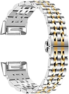 AISPORTS Compatible with Fitbit Charge 5 Strap for Women Men, Solid Adjustable Stainless Steel Sport Wristband Metal Butterfly Buckle Bracelet Replacement Strap for Fitbit Charge 5 Activity Tracker