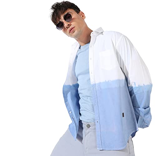 Image of CAHOOT Men's White Colourblocked Button Up Collared Shirt for Casual Wear | Shirt Crafted with Regular Sleeve, Comfort Fit & High-Performance for Everyday Wear
