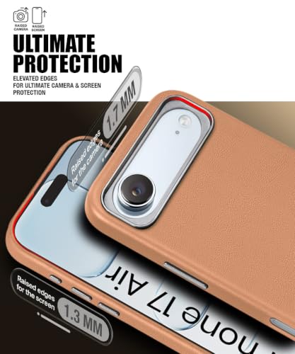 Image of WOW IMAGINE Back Cover for iPhone Air 17 2025 | Shockproof Tough Leather Texture Hard Mobile Case | Ultra Slim Non-Slip Grip | Inner Velvet Fabric | Metal Camera Ring - Tan Brown