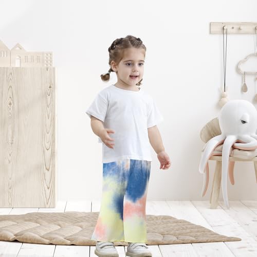 3 Pack Baby Girl Pants Tie-Dye Toddler Girls Flare Pants Newborn Bell Bottoms Ruffled Ribbed Knite Toddler Leggings3