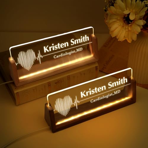 Image of Custom Name Plate for Desk, Personalized Light Up Acrylic Desk Name Plate, Personalized Office Gifts for Boss Coworkers, Teacher Employee Appreciation GIfts, Office Decor for Women Men