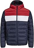Kinderjacke Jack & Jones Junior Jungen Jjemagic Puffer Hood Noos Jr Jacke, Navy Blazer/Detail:blocking Tango Red, 164 EU
