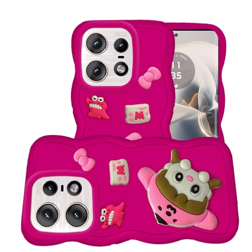 Image of AESTMO Back Case Cover for Moto Edge 50 Pro 5G | 3D Cute Fun Cartoon Characters | Anti Slip Grip Cute Wave Curly Frame Shape | Full Body Protection Back Cover for Moto Edge 50 Pro 5G (Pink)